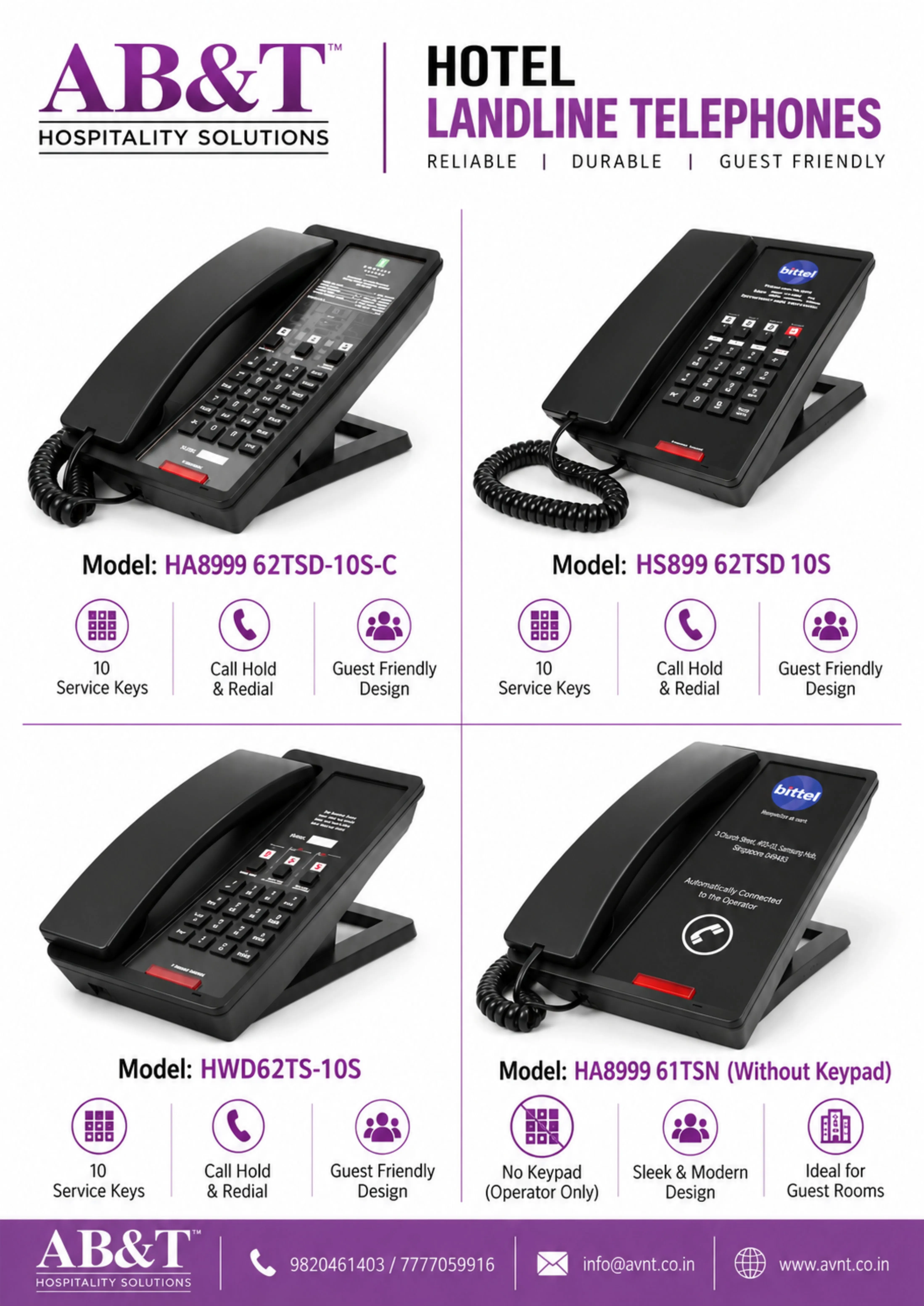 Bittel NEO HA62TSD Hotel Guest Room Telephone with Ultra Slim Design
