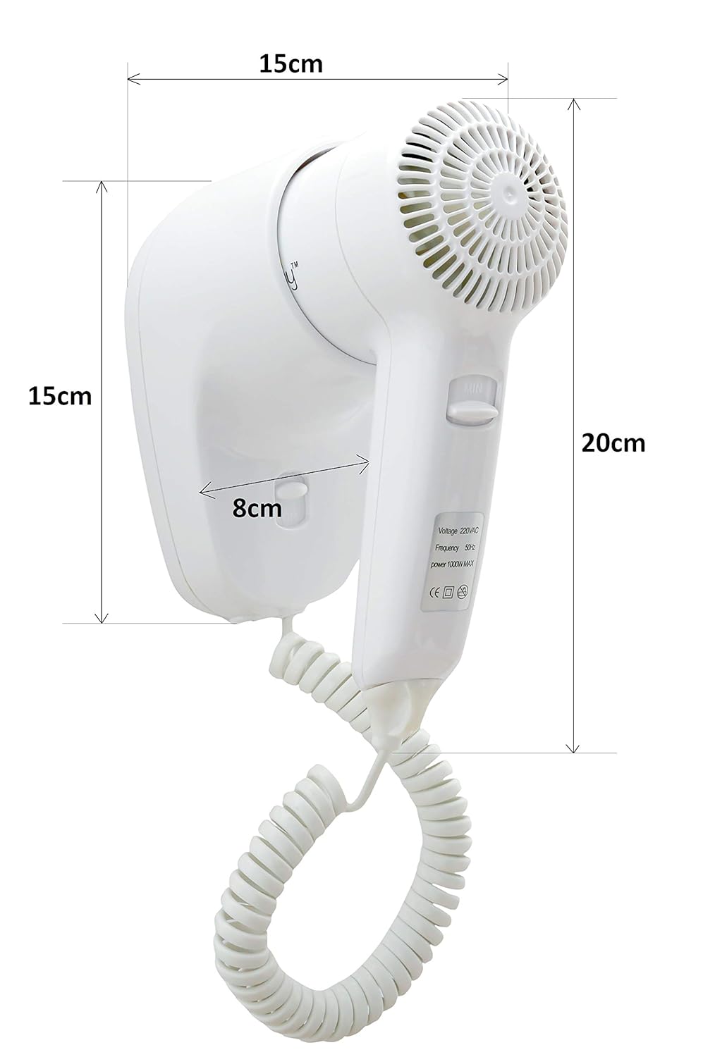 wall-mounted hair dryer size